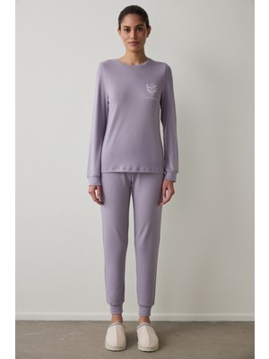 Penti Lila Follow Your Heart Kayık Yaka Termal Etkili Pijama Takımı