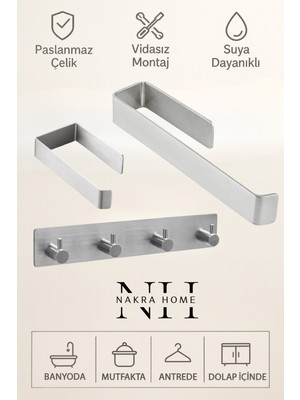 UltraMint Pratik 3'lü Set: Paslanmaz Çelik Havlu Askısı, Tuvalet Kağıtlığı ve Askılık