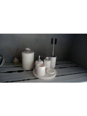 UltraMint 7'li Mermer Banyo Seti, Beyaz-Yaprak-Silver, Şık ve Modern Tasarım