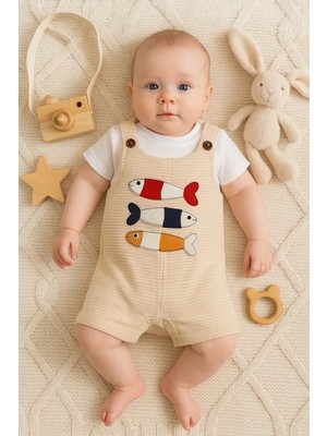 Hazego Balık Nakışlı Kısa Kollu Erkek Bebek Tulumu