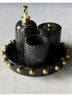 UltraMint Doğal Siyah Mermer Banyo Seti 4'lü, Şık Dekoratif Tasarım