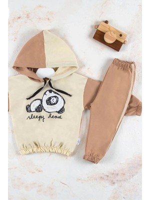 Hazego Panda Desenli Kapişonlu Erkek Bebek Takımı