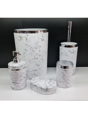UltraMint 5 Parça Akrilik Granit Desenli Banyo Seti, Soft Yuvarlak Tasarım, Mat Beyaz