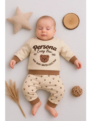 Hazego Persona Bear Nakışlı % 100 Pamuk 2'li Erkek Bebek Takım
