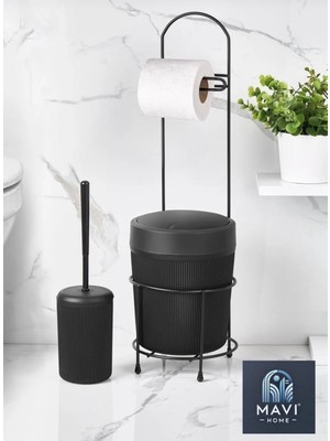 UltraMint Şık Siyah Kovalı Tuvalet Kağıtlığı ve Fırça Seti