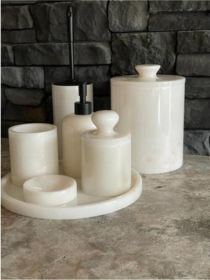 UltraMint Beyazı Mermer 7'li Banyo Takımı, Siyah Aksesuar ve Kulplu Özel Seri