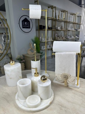 UltraMint Şık 9 Parça Mermer Banyo Seti, Zarif ve Modern Tasarım