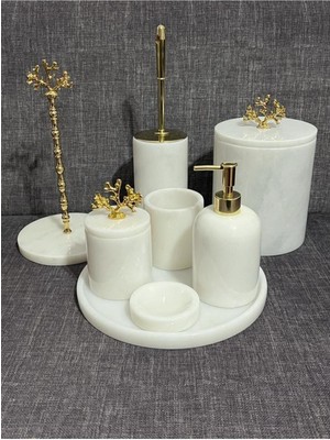 UltraMint Şık 8'li Mermer Desenli Banyo Seti, Zarif ve Modern Tasarım