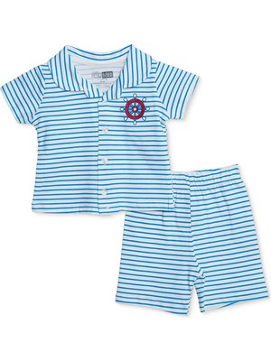 Hellobaby Hellobaby, Erkek, Kısa Kol Pijama Takımı, Marin Baskılı, Düğmeli, Gömlek Yaka, Kısa Paça, Kısa Kol