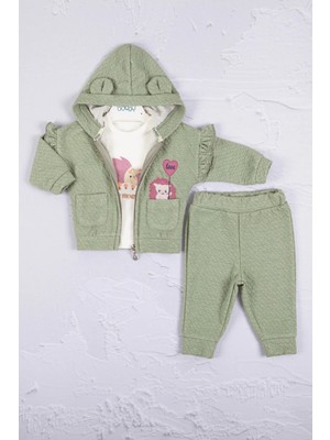 Hazego Kirpi Nakışlı % 100 Pamuk 3'lü Kız Bebek Takım