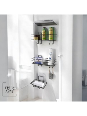 UltraMint 3'lü Paslanmaz Banyo Seti, Sabunluk ve Duşakabin Rafı