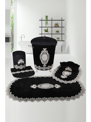 UltraMint Şık Siyah 6 Parça Banyo Seti: Sepetler ve Paspaslar Dahil