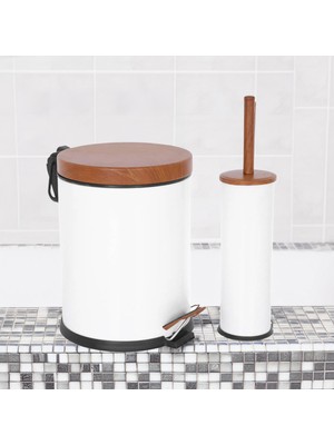 UltraMint Ahşap Desenli 2'li Banyo Seti, Şık ve Kullanışlı Banyo Aksesuarları