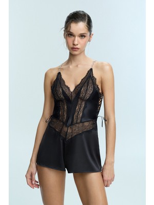 Penti Siyah Candy Teddy Tulum