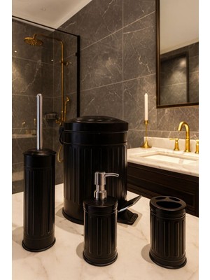 UltraMint 4'lü Paslanmaz Banyo Seti: Çöp Kovası, Tuvalet Fırçası, Diş Fırçalığı, Sabunluk
