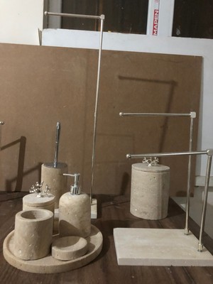 UltraMint Şık ve Kullanışlı 9'lu Traverten Banyo Seti, Şıklığınızı Tamamlar