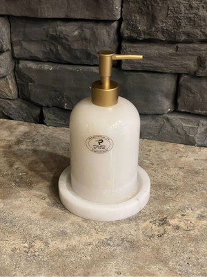 UltraMint Mermer Görünümlü Mat Gold Sıvı Sabunluk ve Tepsi Seti, Şık Tasarım