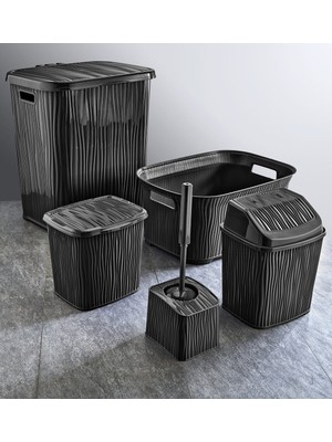 UltraMint Dalgalı 5 Parça Banyo Seti, Kirli Çamaşır Sepeti ve Deterjanlık