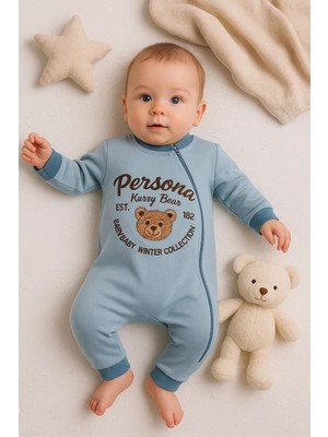 Hazego Persona Bear Nakışlı % 100 Pamuk Erkek Bebek Tulum