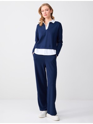 Jimmy Key Lacivert Bol Paça Uzun Modal Örme Jogger Pantolon