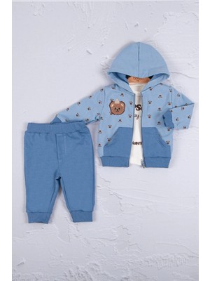 Hazego Persona Bear Nakışlı % 100 Pamuk 3'li Erkek Bebek Takım