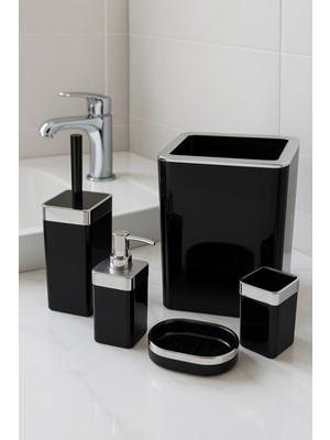 UltraMint Modern 5 Parça Banyo Seti: Çöp Kovası, Fırçalık, Sabunluk ve Bardak