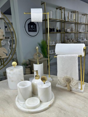 UltraMint Şık 9 Parça Mermer Banyo Seti, Zarif ve Modern Tasarım