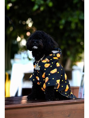 Braventa Collection Verlina Sosisli Desenli Köpek Yağmurluğu Siyah S