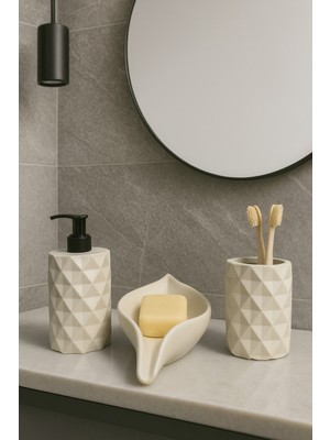 UltraMint 3 Parça Bohem Tarz Dekoratif Banyo Seti, Elmas Desen, Sabunluk ve Diş Fırçalık