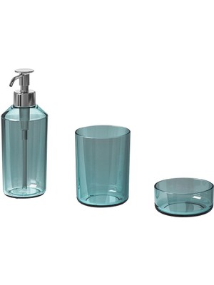 UltraMint 3 Parça Banyo Cam Sabunluk Takımı Turkuaz Renk Banyo Aksesuar Seti