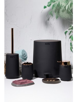 UltraMint Şık Siyah 5 Parça Akrilik Banyo Seti, Pratik ve Kullanışlı Tasarım