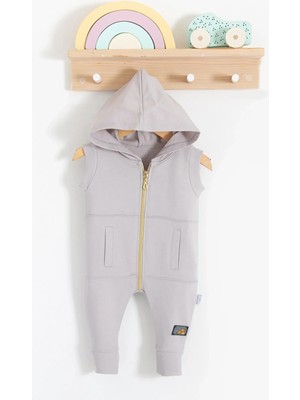 Hazego Cepli Kısa Kol Fermuarlı % 100 Pamuk Erkek Bebek Tulumu