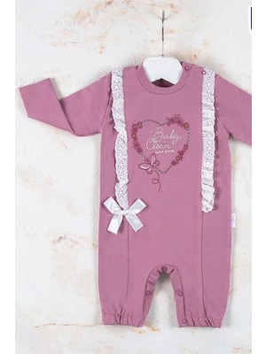 Hazego Love Kalp Nakışlı % 100 Pamuk Kız Bebek Tulumu