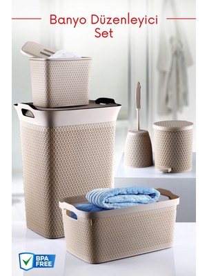 UltraMint 5 Parça Safir Desenli Banyo Düzenleyici Seti, Şık ve Fonksiyonel Kullanım