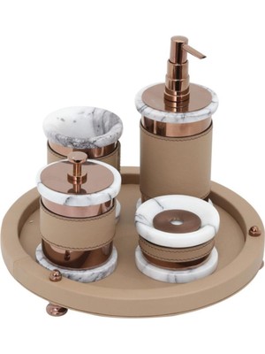 UltraMint Elit Rose Mermer Taş Deri Tepsi, Şık ve Zarif Tasarım, Ev ve Dekorasyon