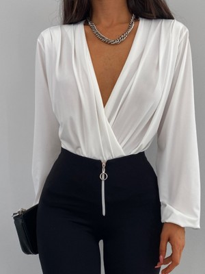 Başak Collection Kadın Beyaz Kruvaze Yaka Sandy Bluz