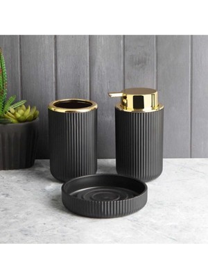UltraMint 3 Parça Gold Siyah Banyo Seti, Şık ve Modern Tasarım