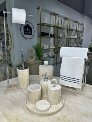 UltraMint Şık 9 Parça Traverten Mermer Banyo Seti, Zarif ve Dayanıklı Tasarım