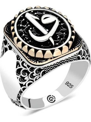 Fumeyabi Gümüş Elif Vav Oval Erkek Yüzük