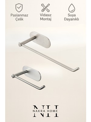 UltraMint 2'li Paslanmaz Çelik Havlu ve Tuvalet Kağıtlığı Seti