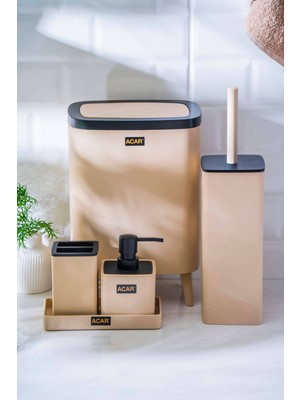 UltraMint Akrilik 5 Parça Banyo Seti, Şık ve Fonksiyonel Krem Renk