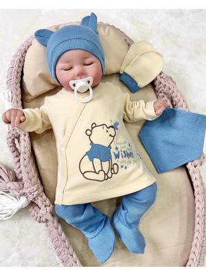 Hazego Waffle Natural % 100 Pamuk 5'li Erkek Bebek Hastane Çıkış Seti