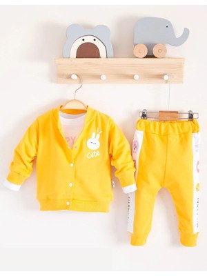 Hazego Cute Funny Desenli Kapişonlu Pamuklu 3'lü Kız Bebek Takımı