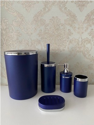 UltraMint 5 Parça Mat Mavi Gümüş Banyo Seti, Şık ve Kullanışlı Tasarım