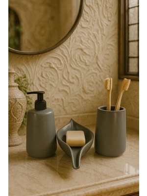 UltraMint Bohem Tarz Oval Banyo Seti, Sıvı ve Katı Sabunluk, Diş Fırçalık Takımı