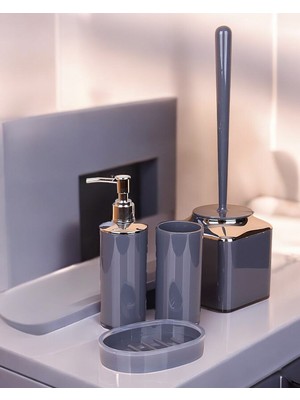 UltraMint Şık 4'lü Banyo Seti, Katı ve Sıvı Sabunluk, Diş Fırçalık ve Tuvalet Fırçası