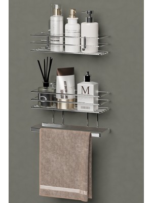 UltraMint Yapışkanlı 2'li Banyo Rafı ve Havluluk Düzenleyici Seti