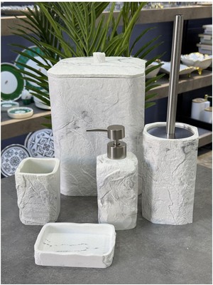 UltraMint Şık ve Modern 5'li Poliüretan Banyo Seti, Beyaz Renk Seçeneğiyle