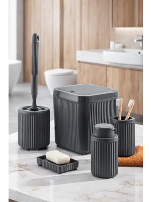 UltraMint Şık 5 Parça Banyo Seti: Çöp Kovası, Sabunluk, Diş Fırçalığı ve Wc Fırçası