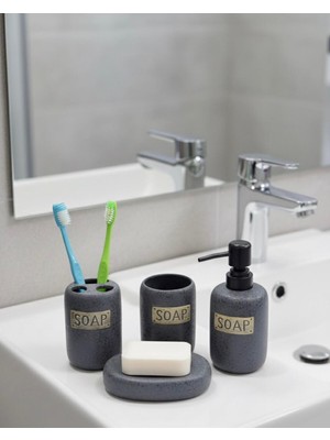 UltraMint 4 Parça Porselen Oval Banyo Seti: Sabunluk ve Diş Fırçalık